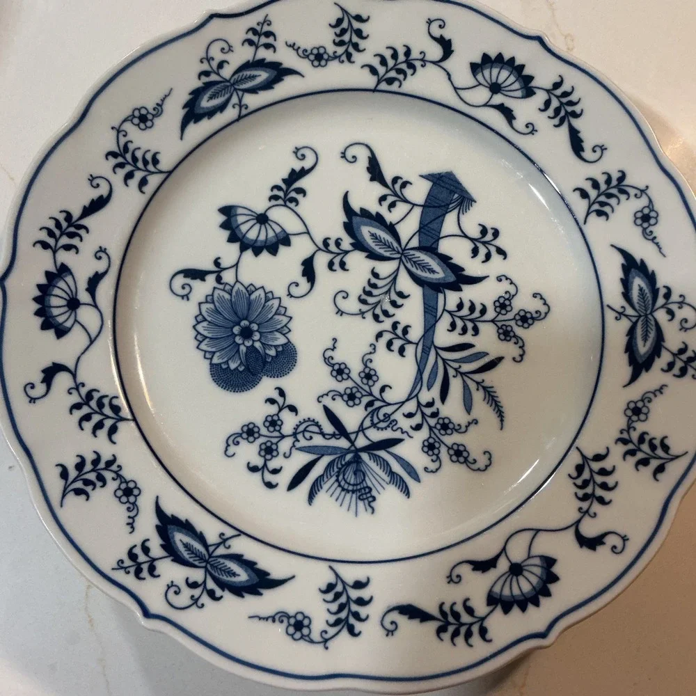 Blue Danube Japan Porcelain Dinner Plates Blue Onion Scalloped Setof 4